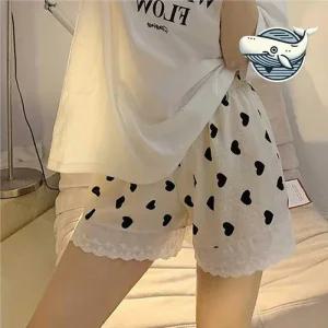 ONM 여성 잠옷 레이스 하트 프린팅 여름 편안한