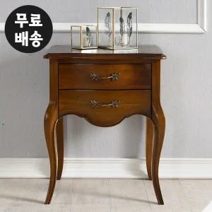 프렌 원목 침대 협탁 엔틱 2단 서랍장 미니 높은 협탁 침실 안방 거실 쇼파옆(브라운)