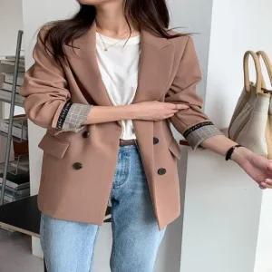 옷자락 여성 소매 체크 배색 가을 긴팔 자켓