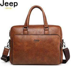 JEEP BULUO 고품질 14 인치 노트북 비즈니스 가방 남성용 서류 가방 핸드백 분할 가죽 사무실 대용량 가방