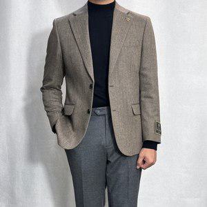 [바쏘옴므]FW 가을겨울 울99% 베이지 헤링본 체크 콤비자켓 브라운 SY4JQ54-2