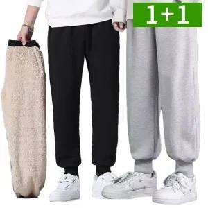 [1개+1개] 남자 양털 기모 트레이닝바지 남성 조거팬츠 일자 밴딩 빅사이즈 겨울 츄리닝