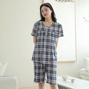 [모스트맘]냉감심플반팔세트_여_체크네이비