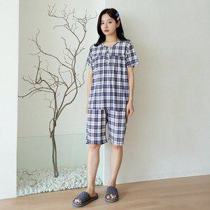 [모스트맘]냉감심플반팔세트_여_사선체크