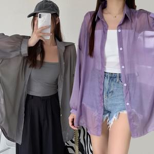 여성 여름 루즈핏 쉬폰 시스루 셔츠 블라우스 남방 레이어드블라우스
