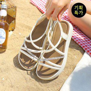 [바닐라슈]기획특가 하로스 쿠션 통굽 백밴딩 웨지힐 샌들(4cm)