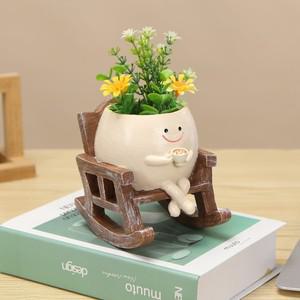 화분 흔들 의자/스윙 페이스 화분 다육 화분 귀여운 송진 헤드 화분 발코니 벽걸이 화분 가정 정원 장식