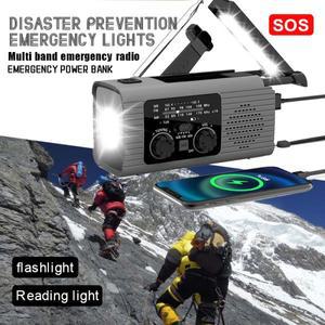 다기능 라디오 핸드 크랭크 태양열 USB 충전 FM WB NOAA 날씨 조명 재해 예방