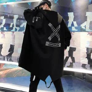 가죽 자켓 재킷 오버핏 외투 점퍼 캐주얼 가을 남성 5XL 프린팅 후드 롱 코트 흑백 2025 힙합 streetwear