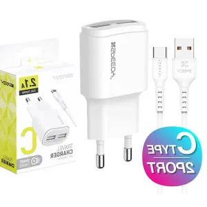 쌍문상회 스피디 2.1A USB 2포트 가정용충전기 +C타입케이블