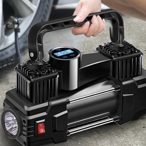 미니 에어 컴프레서 듀얼 실린더 헤비 타이어 팽창기 LED 라이트 자동차 전기 펌프 12V 150PSI