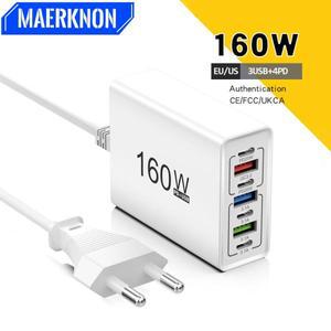 160W 멀티 포트 USB 충전기 타입 C 고속 휴대폰 어댑터 (아이폰, 삼성, 샤오미, 화웨이용) EU/US 플러그 벽