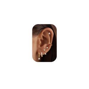 여성용 Jstyle 저자극 골드 스터드 후프 귀걸이 - 용 스테인리스 스틸 트렌디 스몰 14K 연골 스택 실버 허기 세트 여러 피어싱 보석용
