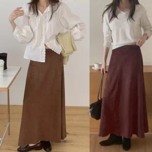 r17 스웨이드 밴딩롱스커트 에이라인 세무스커트 5칼라