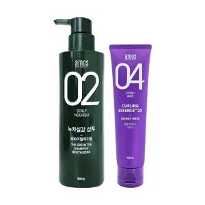 [아모스][amos] 아모스 녹차실감 샴푸 500g+헤어 컬링 에센스 2X 150ml