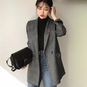 가을 여성 체크 롤업 자켓 간절기 아우터 캐주얼정장 기본템 면접룩 가을재킷 캐주얼자켓