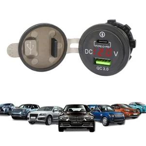 2포트 + C to 카라반 캠핑카 USB 충전 DIY QC3.0매립형소켓 형USB 볼트메타 원형 게이지 매립형 형원형