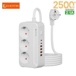 2500W EU 플러그 멀티플러스 AC 콘센트 전원 스트립 1.8M 연장 케이블 전기 소켓 (USB 타입 C 네트워크 필