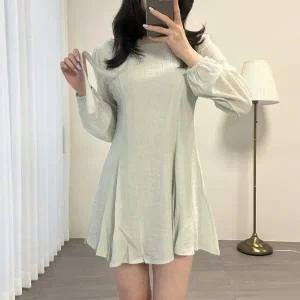 여자 가을하객 쉬폰 타이 여리핏 스퀘어넥 미니원피스