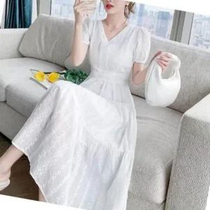 [오노마] ONM 여자 퍼프소매 펀칭 화이트롱원피스 기본 바캉스룩  41330725)
