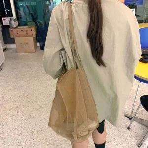 더블 메쉬 숄더백 브라운 망사 비치백 물놀이가방 모-WFHO4KL