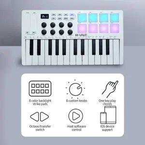 M-VAVE MIDI 컨트롤러 키보드 피아노 미니 휴대용 USB 키보드 8 RGB 백라이트 패드 8 노브 음악 키보드 악