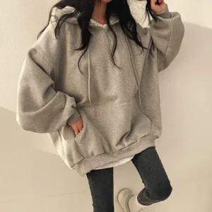 ONM 베이직 반집업 후드티 오버핏 긴팔티셔츠 여성 지