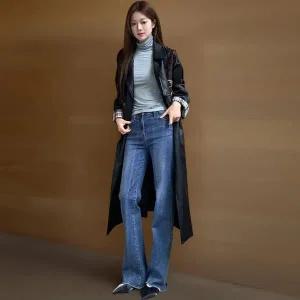 [하프클럽/신상오픈런]여자 유니크 레더 허리스트랩 트렌치 가죽 롱 코트