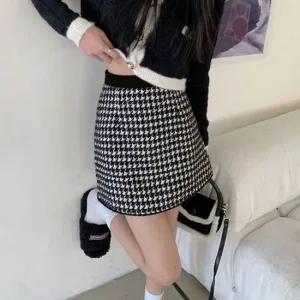 여성 클래식 하운드투스 미니스커트 허리밴딩 스커트