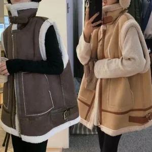 오버핏 무스탕 뽀글이 하이넥 베스트 여성 조끼 양털