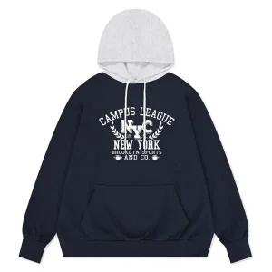 [하프클럽/]NYC1985 오버핏 배색 후드티 남여공용 2컬러