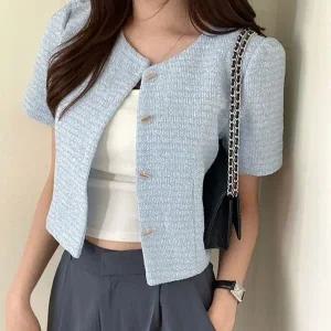 [하프클럽/]여름철 하프티 세미크롭 데일리룩 데일리점퍼 트위드