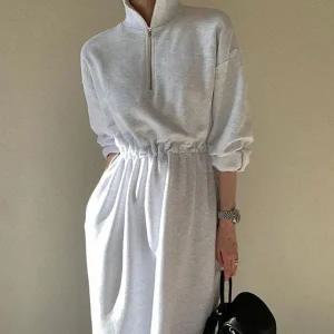 [하프클럽/]데일리 하프업 허리밴딩베이직 넥카라 원피스룩
