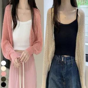 여자 여름 그물 망사 니트 볼레로 가디건 팔뚝가리기