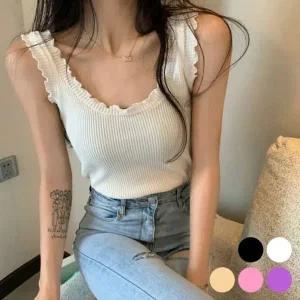 [하프클럽/]어깨 목하단라인 주름 데일리 소매없는티