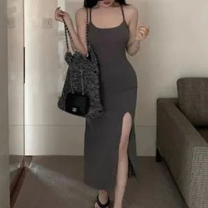 [하프클럽/]스트링조절 스탠다드 타이트 트임디테일끈나시롱원피스