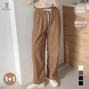 1+1 벨라도나 여성 가을 와이드 코듀로이 밴딩팬츠 골덴바지 BLN25_P127s2