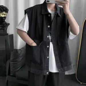 [하프클럽/]청조끼 오버핏 인기 패션 베스트 남자 데일리 카라 오버핏조끼