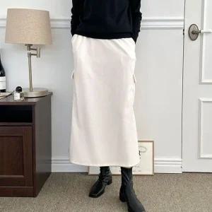 여성 코듀로이 포켓 밴딩 롱 스커트 캐주얼 골덴 치마