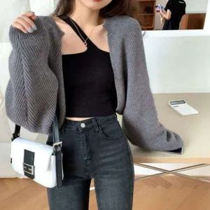 여자 간절기 루즈핏 니트볼레로 가디건 크롭 숏가디건