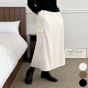 여성 겨울 따뜻한 카고 롱 스커트 골덴 코듀로이 치마