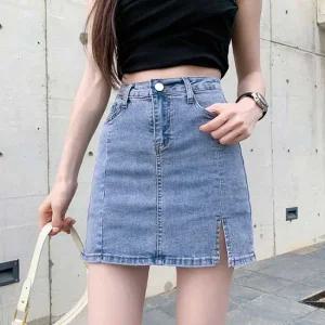 사이드 트임 속바지 이너 미니 데님 스커트