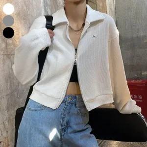 여성 와플 카라 집업 가디건 투웨이 간절기 아우터