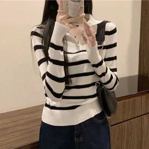 2컬러 데일리 하이넥 반집업 캐주얼 니트