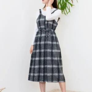 하객룩 데일리 여자체크어깨끈뒷밴딩원피스 나들이 가을 간절기 (WFK0F80)
