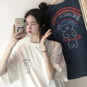 캐릭터곰 스탠다드 로고프린트걸스 데일리 빅핏 라운드넥 탑 (WFK1Y2C)