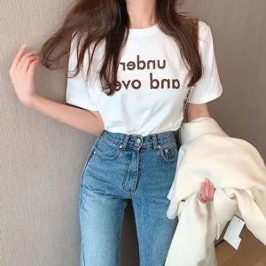 레터링 프린트 베이직 데일리 걸스클래식 하프티 원형넥 티 (WFK1Y8S)
