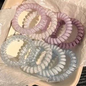 스프링 머리끈 4개 set LM-0424 여성머리끈 머리끈 고무줄 머리고무줄 전화선머리끈 스프링머리끈