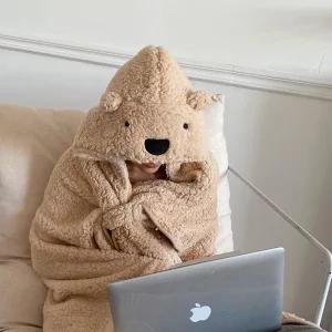 곰돌이 후드담요 모자 망토 무릎담요 겨울 블랭킷 캐릭터 곰돌이 인혈