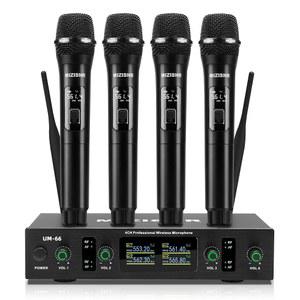 미즈니스르 UHF 무선 마이크 시스템, 4채널 휴대용 다이내믹 노래방 세트, 노래, 노래방, DJ 파티, 교회, 결혼식, PA 스피커를 위한 300피트 범위 전송 자동 연결